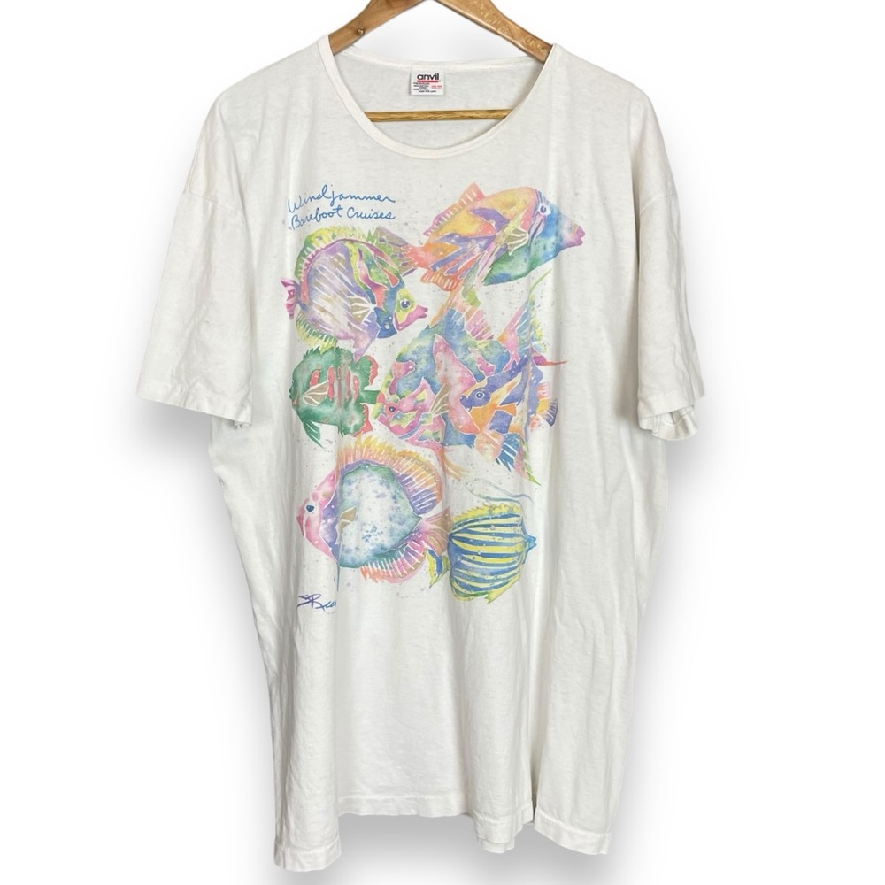 Vintage Oversized Tee Fish‎ Print Watercolor Pastel Short Sleeve T-Shirt Tourist
